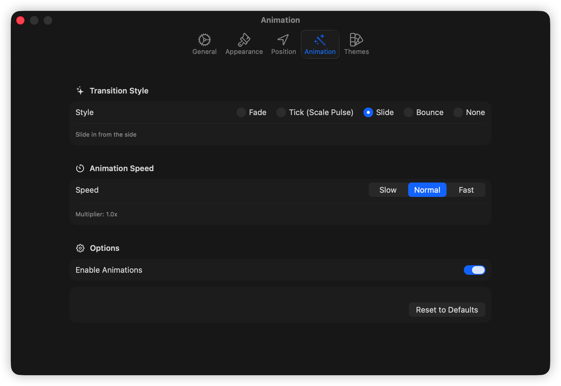KeyTop animation settings