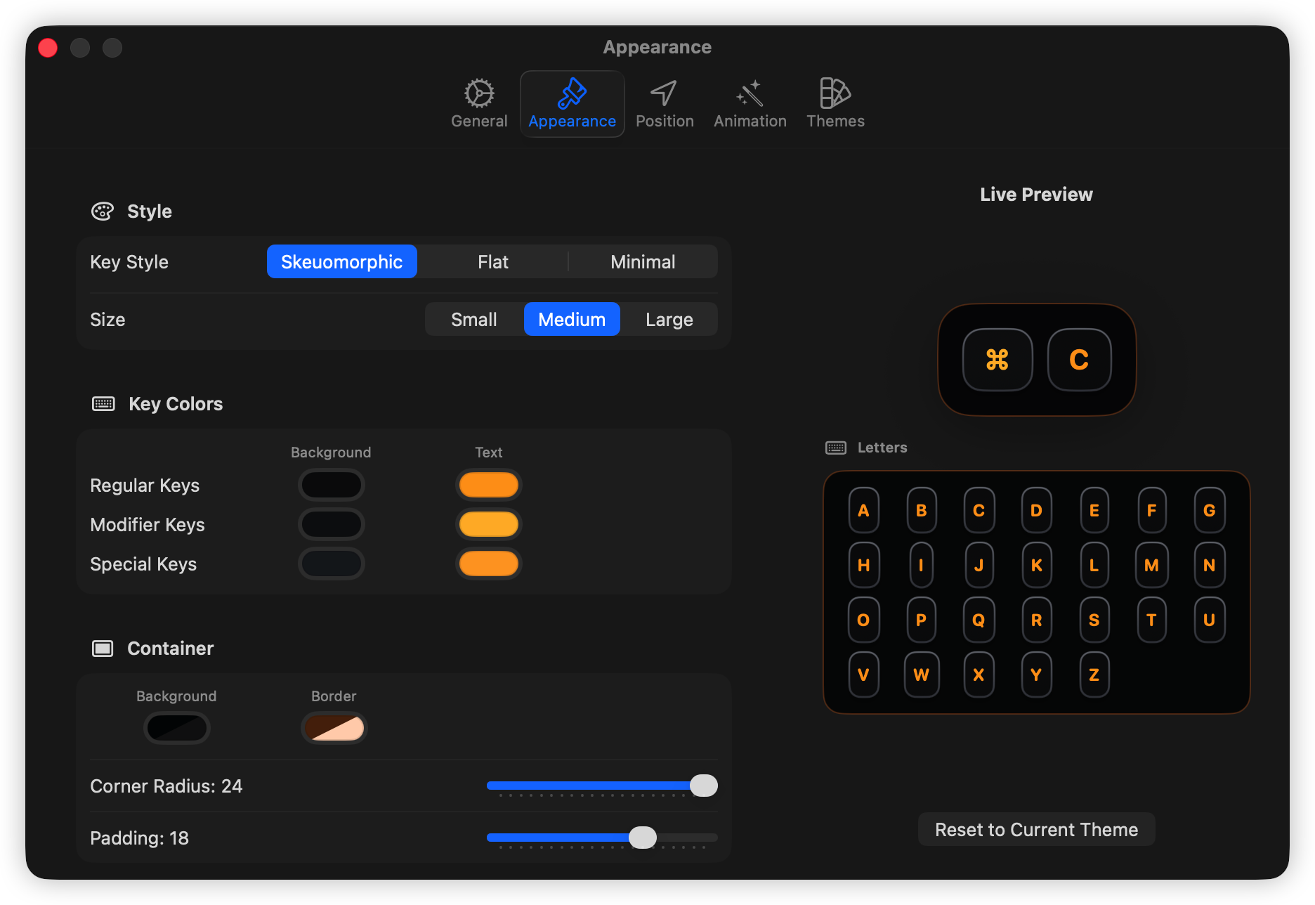 KeyTop appearance settings
