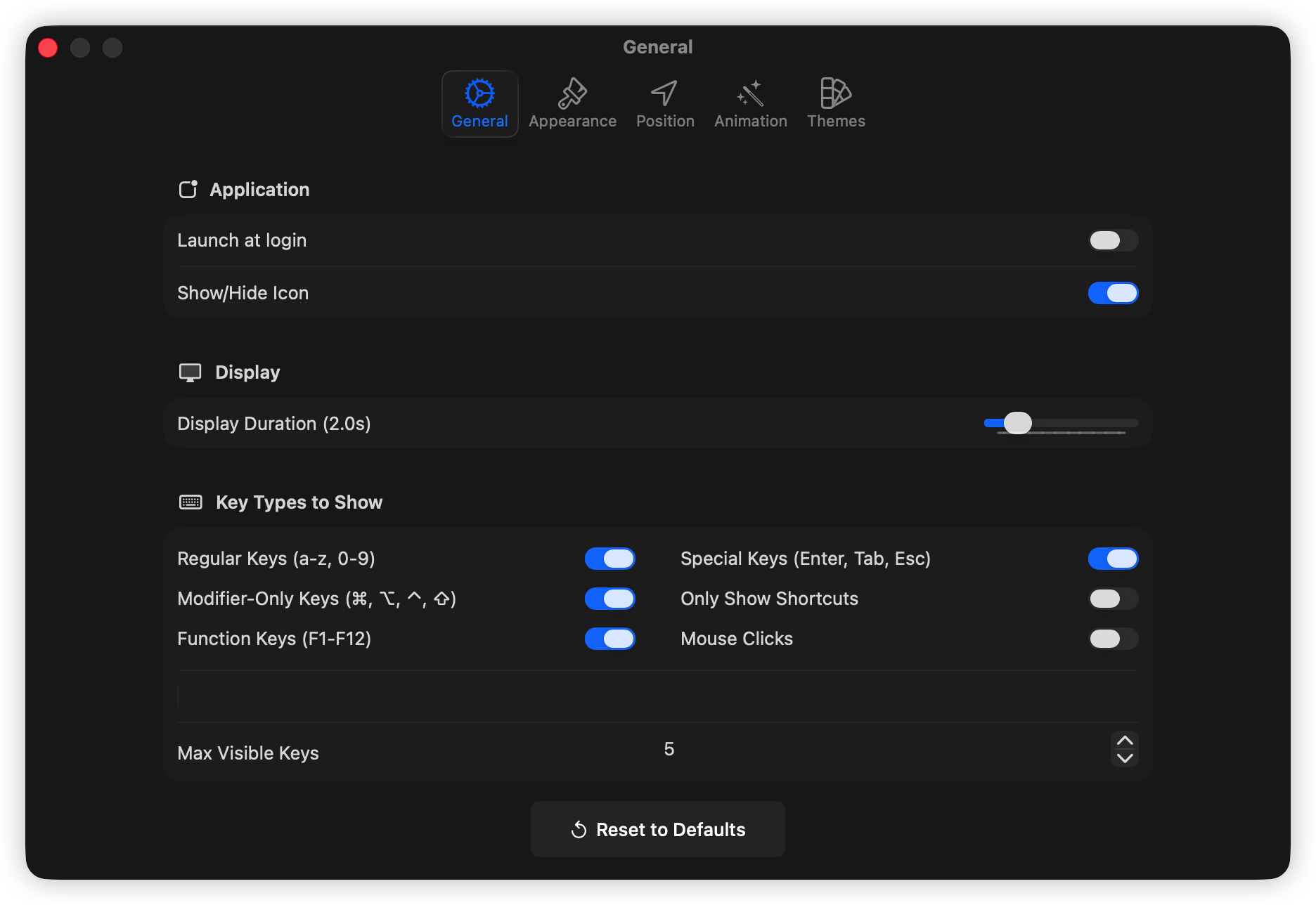 KeyTop general settings