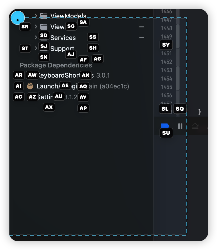 Area Search Mode showing a focused scanning area around the cursor.